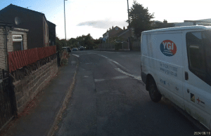 YP11 ZPZ | Wyke : Van cuts blind corner into cyclists path